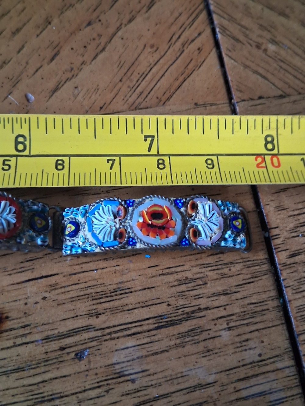 Vintage Italian Micro Mosaic Floral Panel Bracelet Brass Mid Century - Picture 5 of 8